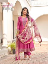 Aanchi Mishka Vichitra Silk Suit Set with Fancy Digital Dupatta-4 Pcs Set-M.R. Saree Emporium