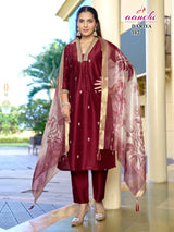 Aanchi Dariya Crystal Silk Straight Suit – 3 Pcs Set-M.R. Saree Emporium