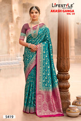Lifestyle Akash Ganga Vol-39 Designer Silk Saree - 6 Pcs Set