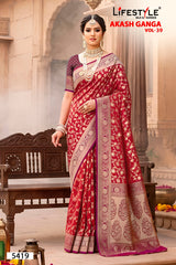 Lifestyle Akash Ganga Vol-39 Designer Silk Saree - 6 Pcs Set