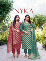 Nyka Straight Cut 3 Pcs Kurti Set (Top + Bottom + Dupatta) – Shimmer Jacquard Butti -M.R. Saree Emporium