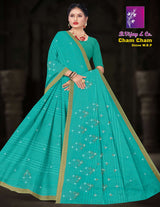 Pure Cotton Cham Cham Stone W.B.P Saree with Golden Border – 8 Pcs Set Festive & Party Wear-M.R. Saree Emporium