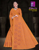 Pure Cotton Cham Cham Stone W.B.P Saree with Golden Border – 8 Pcs Set Festive & Party Wear-M.R. Saree Emporium