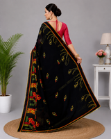 Black Printed Georgette Saree with Designer Pallu