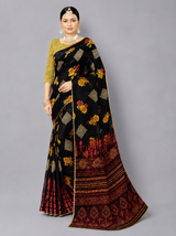 Black Floral Printed Georgette Saree with Tie-Dye Pallu