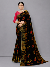 Black Floral Printed Georgette Saree with Tie-Dye Pallu