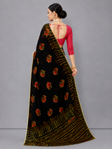Black Floral Printed Georgette Saree with Tie-Dye Pallu