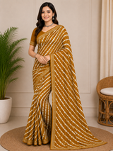 Latest Bandhani Chiffon Saree - Leheriya Print 6 Pcs Wholesale Set
