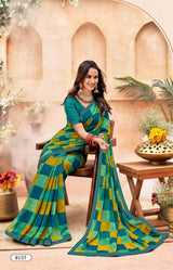 Krishnaleela Banshee-4 Georgette Printed Saree with Designer Border - 8 PCS Set