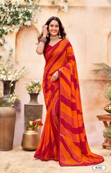 Krishnaleela Banshee-4 Georgette Printed Saree with Designer Border - 8 PCS Set