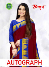 Autograph Turkey Fancy Print Uniform Saree With Fancy Border & Blouse – Premium Staff & Office Wear-Wholesale by M.R. Saree Emporium