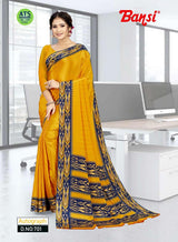 Autograph Turkey Fancy Print Uniform Saree With Fancy Border & Blouse – Premium Staff & Office Wear-Wholesale by M.R. Saree Emporium