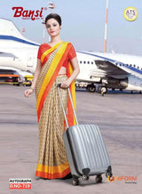 Autograph Turkey Fancy Print Uniform Saree With Fancy Border & Blouse – Premium Staff & Office Wear-Wholesale by M.R. Saree Emporium