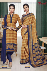 Ganga Silk Crape Saree & Gauri French Crape Suit Set Combo (Premium Collection) by M.R. Saree Emporium