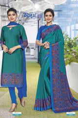 Ganga Silk Crape Saree & Gauri French Crape Suit Set Combo (Premium Collection) by M.R. Saree Emporium