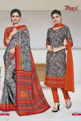 Ganga Silk Crape Saree & Gauri French Crape Suit Set Combo (Premium Collection) by M.R. Saree Emporium