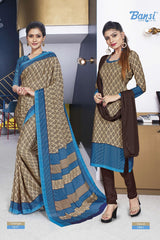 Ganga Silk Crape Saree & Gauri French Crape Suit Set Combo (Premium Collection) by M.R. Saree Emporium