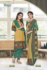 Ganga Silk Crape Saree & Gauri French Crape Suit Set Combo (Premium Collection) by M.R. Saree Emporium