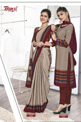 Ganga Silk Crape Saree & Gauri French Crape Suit Set Combo (Premium Collection) by M.R. Saree Emporium