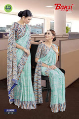 Bansi Uniform Jasmine Turkey Fancy Print Saree with Printed Border – Office & Staff Uniform Wholesale-M.R. Saree Emporium