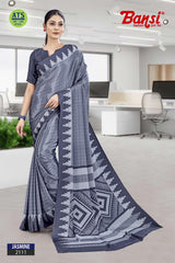 Bansi Uniform Jasmine Turkey Fancy Print Saree with Printed Border – Office & Staff Uniform Wholesale-M.R. Saree Emporium