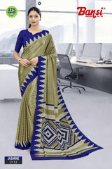 Bansi Uniform Jasmine Turkey Fancy Print Saree with Printed Border – Office & Staff Uniform Wholesale-M.R. Saree Emporium