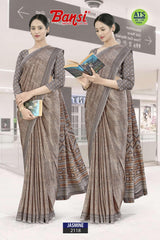 Bansi Uniform Jasmine Turkey Fancy Print Saree with Printed Border – Office & Staff Uniform Wholesale-M.R. Saree Emporium