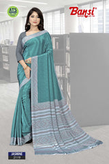 Bansi Uniform Jasmine Turkey Fancy Print Saree with Printed Border – Office & Staff Uniform Wholesale-M.R. Saree Emporium