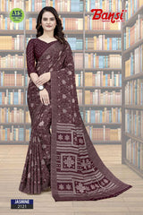 Bansi Uniform Jasmine Turkey Fancy Print Saree with Printed Border – Office & Staff Uniform Wholesale-M.R. Saree Emporium