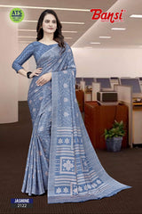 Bansi Uniform Jasmine Turkey Fancy Print Saree with Printed Border – Office & Staff Uniform Wholesale-M.R. Saree Emporium