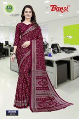 Bansi Uniform Jasmine Turkey Fancy Print Saree with Printed Border – Office & Staff Uniform Wholesale-M.R. Saree Emporium
