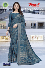 Bansi Uniform Jasmine Turkey Fancy Print Saree with Printed Border – Office & Staff Uniform Wholesale-M.R. Saree Emporium