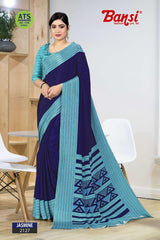 Bansi Uniform Jasmine Turkey Fancy Print Saree with Printed Border – Office & Staff Uniform Wholesale-M.R. Saree Emporium