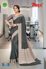 Bansi Uniform Kabali Silk Crepe Solid Saree with Lining Border – Office & Staff Uniform Wholesale-M.R. Saree Emporium
