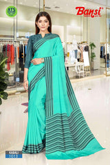 Bansi Uniform Kabali Silk Crepe Solid Saree with Lining Border – Office & Staff Uniform Wholesale-M.R. Saree Emporium