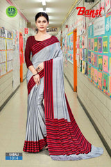 Bansi Uniform Kabali Silk Crepe Solid Saree with Lining Border – Office & Staff Uniform Wholesale-M.R. Saree Emporium