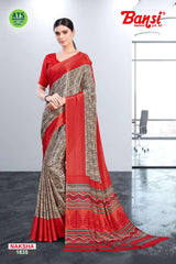Bansi Uniform Naksha Turkey Fancy Print Saree with Border – Office & Staff Uniform Wholesale-M.R. Saree Emporium