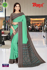 Bansi Saree Red Box Send Crepe Fancy Print with Border Uniform Saree Wholesale by M.R. Saree Emporium