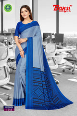 Bansi Saree Red Box Send Crepe Fancy Print with Border Uniform Saree Wholesale by M.R. Saree Emporium
