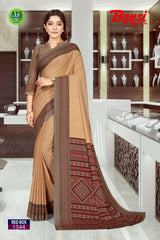 Bansi Saree Red Box Send Crepe Fancy Print with Border Uniform Saree Wholesale by M.R. Saree Emporium