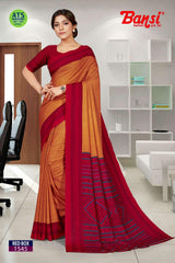 Bansi Saree Red Box Send Crepe Fancy Print with Border Uniform Saree Wholesale by M.R. Saree Emporium