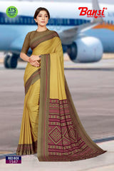 Bansi Saree Red Box Send Crepe Fancy Print with Border Uniform Saree Wholesale by M.R. Saree Emporium