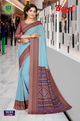 Bansi Saree Red Box Send Crepe Fancy Print with Border Uniform Saree Wholesale by M.R. Saree Emporium