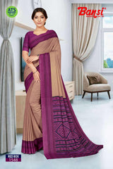 Bansi Saree Red Box Send Crepe Fancy Print with Border Uniform Saree Wholesale by M.R. Saree Emporium
