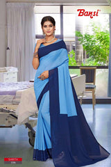 Bansi Uniform Sarita Reniyal Solid Saree with Border – Office & Staff Uniform Wholesale-M.R. Saree Emporium