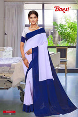 Bansi Uniform Sarita Reniyal Solid Saree with Border – Office & Staff Uniform Wholesale-M.R. Saree Emporium