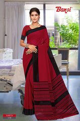 Bansi Uniform Sarita Reniyal Solid Saree with Border – Office & Staff Uniform Wholesale-M.R. Saree Emporium