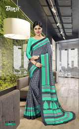 Bansi Uniform Silk Touch Crepe Fancy Print Saree with Printed Border – Office & Staff Uniform Wholesale-M.R. Saree Emporium