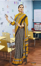 Bansi Uniform Silk Touch Crepe Fancy Print Saree with Printed Border – Office & Staff Uniform Wholesale-M.R. Saree Emporium