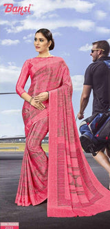 Bansi Uniform Silk Touch Crepe Fancy Print Saree with Printed Border – Office & Staff Uniform Wholesale-M.R. Saree Emporium